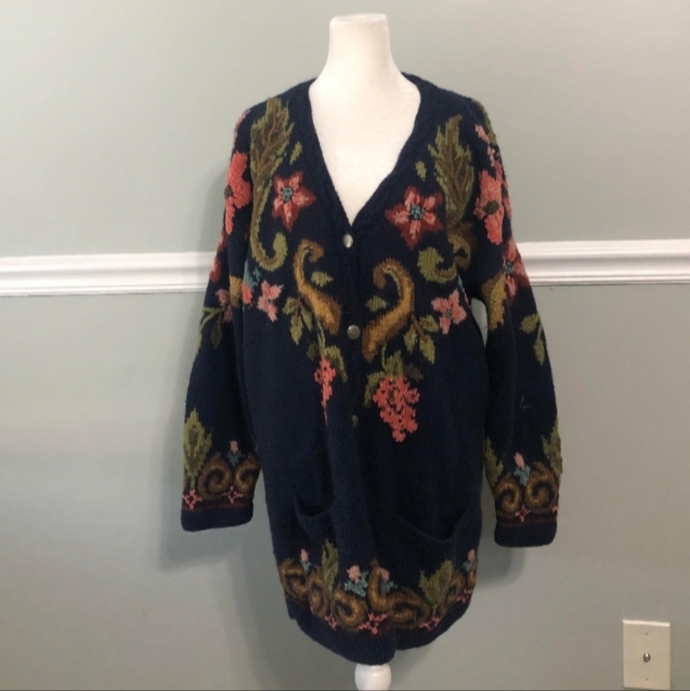 Vintage 1980s 1990s Laura Ashley Chunky Floral Cottagecore Cardigan - Picture 5 of 8